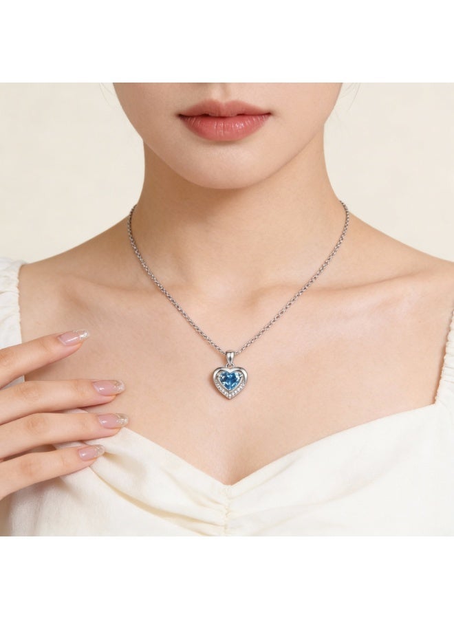 أوليس فيرس  هدية عيد الحب: صندوق ورد معالج على شكل قلب أكريليك مع مجموعة قلادة قلب المحيط من فولاذ التيتانيوم المزين بالزيركون الكريستالي – هدية مجوهرات رومانسية لها - Image 2